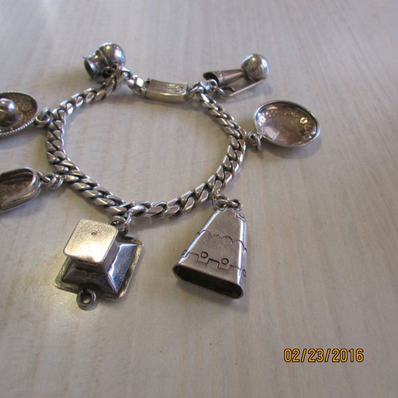 Large Mexico Sterling Silver Charm Bracelet RO51 + - image 4