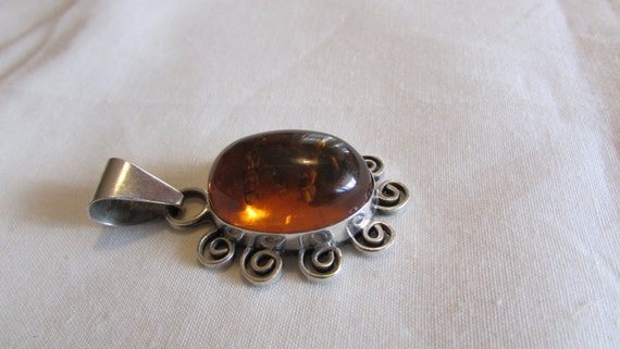 Sterling Silver and Amber Pendant + - image 1