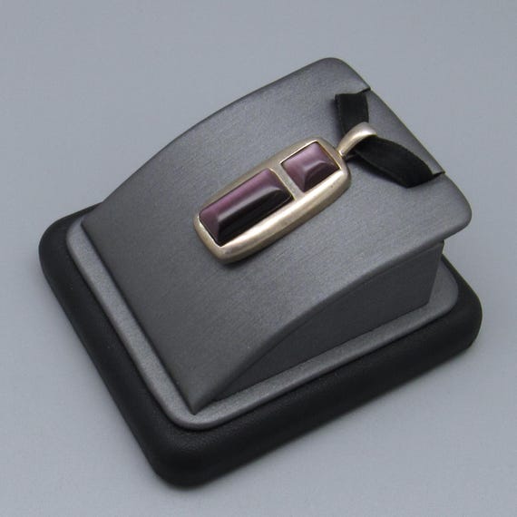 Rectangular Sterling Silver Iridescent Purple Sto… - image 2