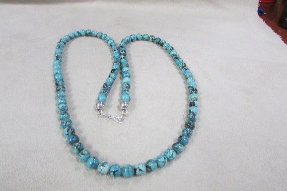 25 Inch Turquoise Necklace made of 7mm Round Bead… - image 1