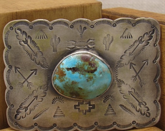 Southwestern Sterling Silver and Turquoise Belt Buckle +