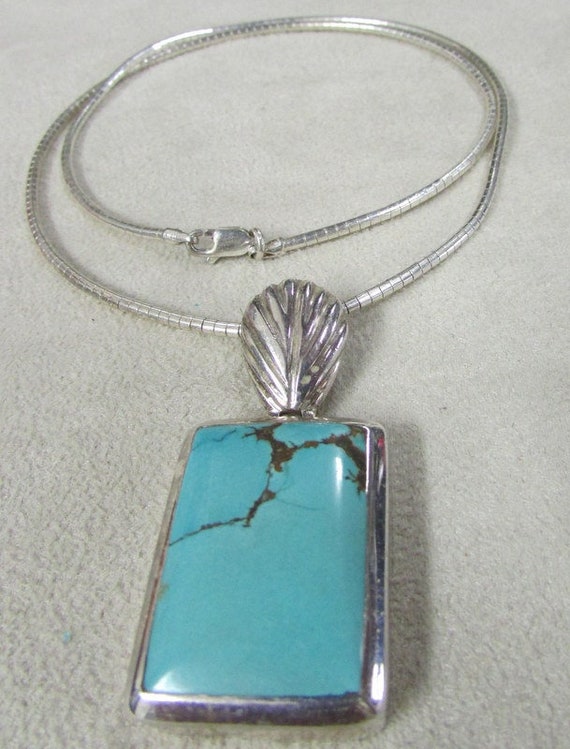 Tubular Sterling Silver Bead Chain and Turquoise N