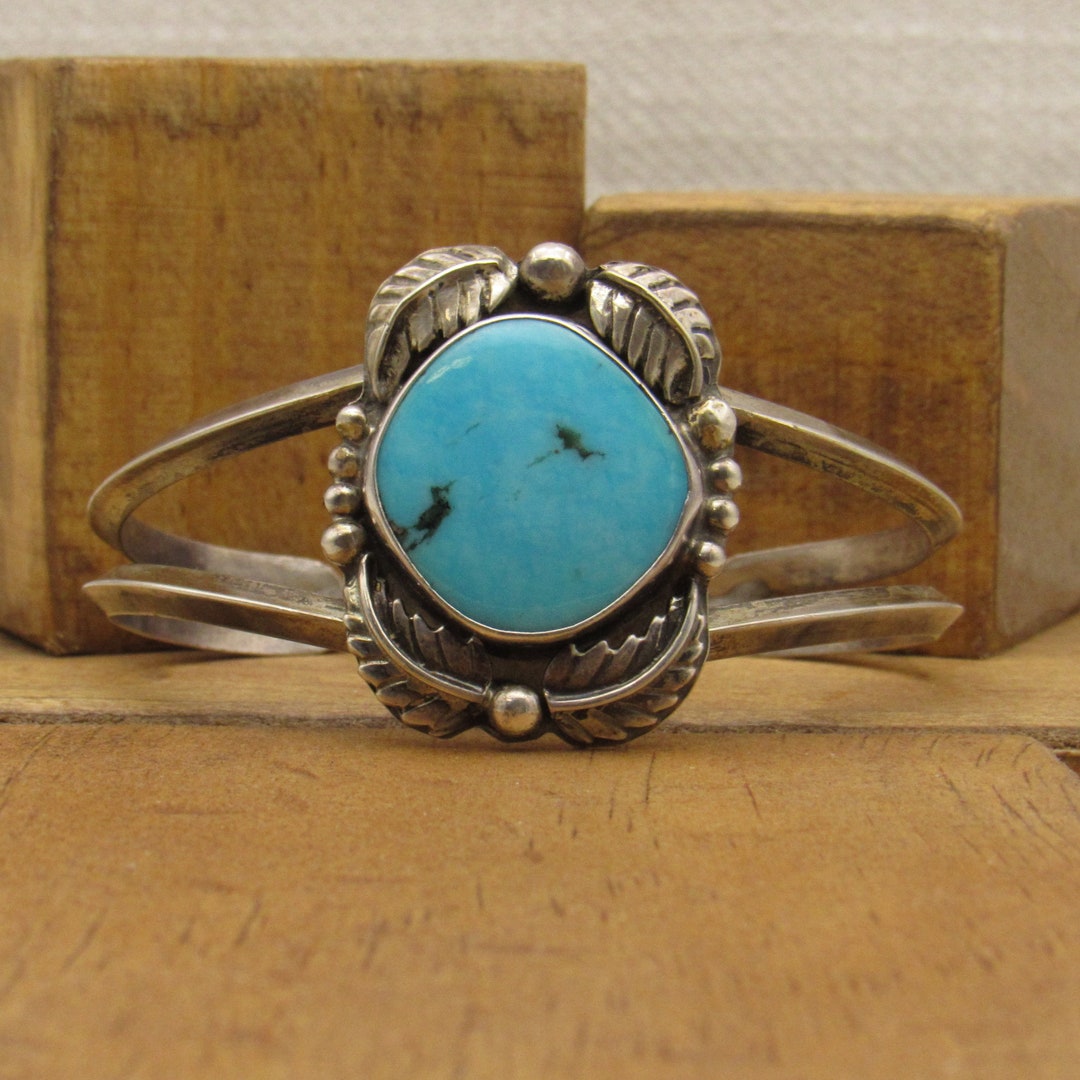 Navajo Sterling Silver and Turquoise Cuff Bracelet Signed F + - Etsy