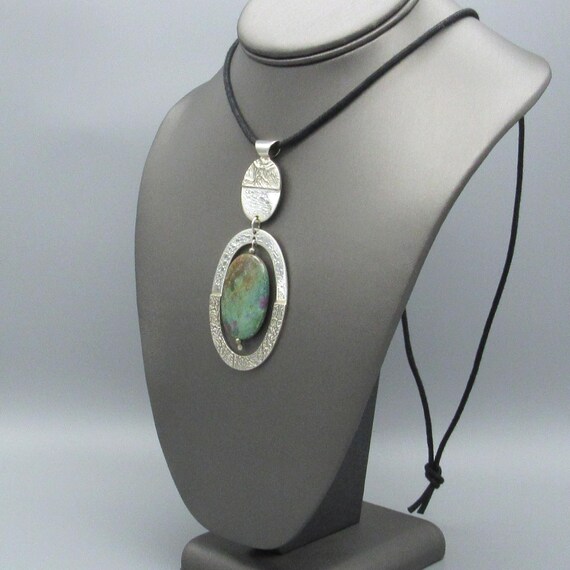 Bold Sterling Silver and Ruby Zoisite Pendant - image 3