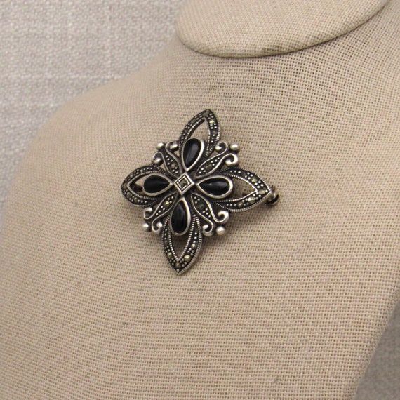 Pretty Sterling Silver Black Onyx and Marcasite P… - image 3