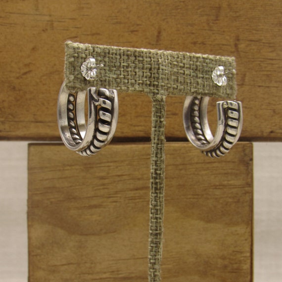 Sterling Silver Oxidized Hoops Post Earrings + - image 4