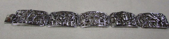 Sterling Silver Link Bracelet with Egyptian Desig… - image 6