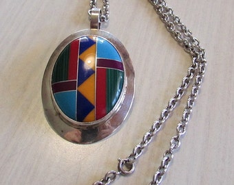 Sterling Silver and Colorful Inlay Necklace +