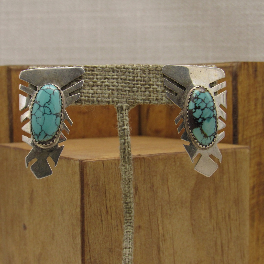 Southwest Sterling Silver and Turquoise Post Earrings + - Etsy
