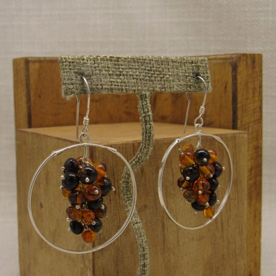 Sterling Silver Circles with Cluster of Amber Bea… - image 2