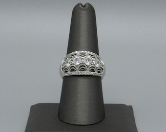 Sterling Silver and Clear Faceted Stone Ring Size 8
