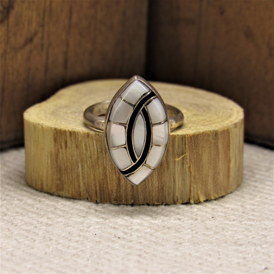 Sterling Silver Inlay Ring With Mother of Pearl Size 5 + - Etsy