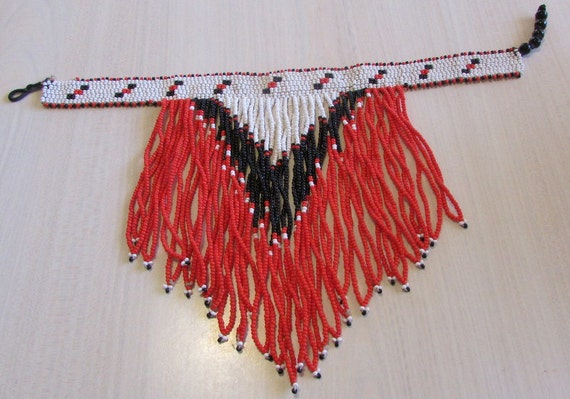 Red White and Black Beaded Choker Necklace + - image 1