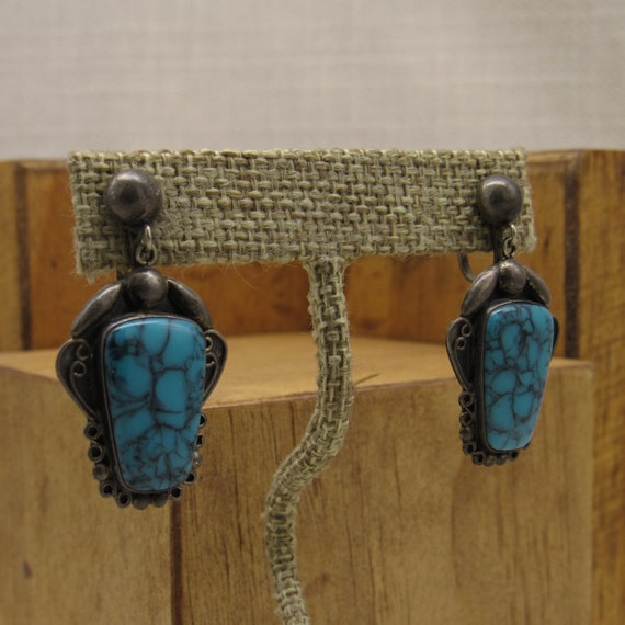 Mexico Sterling Silver and Faux Turquoise Screw B… - image 2