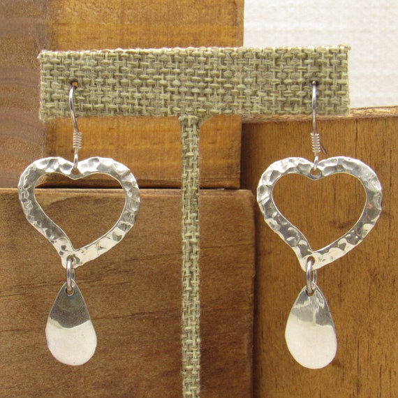 Hammered Sterling Silver Dangle Wire Heart Earring