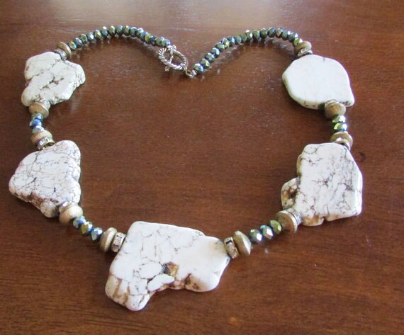 Crystal beads, Stone Slabs, Rhinestones and Toggle Clasp Necklace +