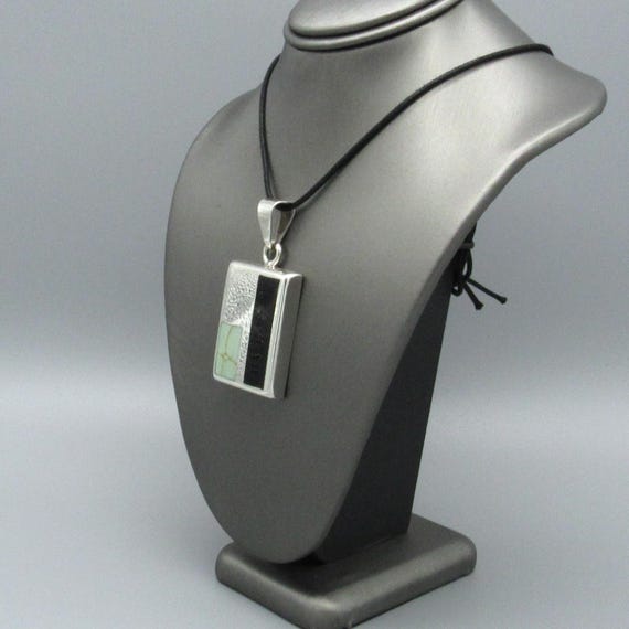 Large Sterling Silver and Block Turquoise Abstrac… - image 3