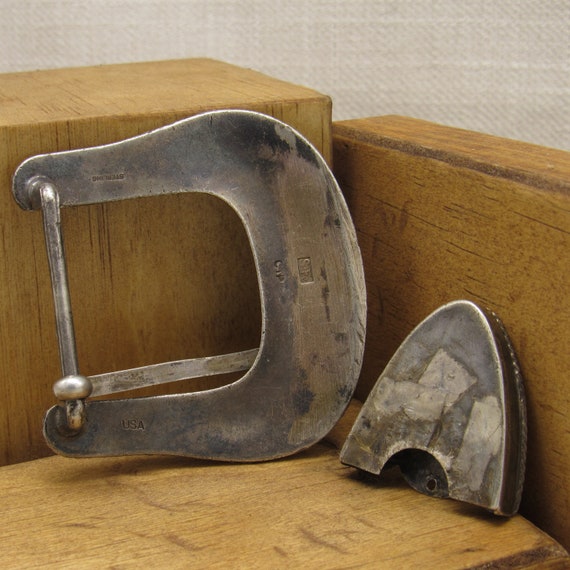 Large Sterling Silver Floral Design Buckle Set st… - image 3