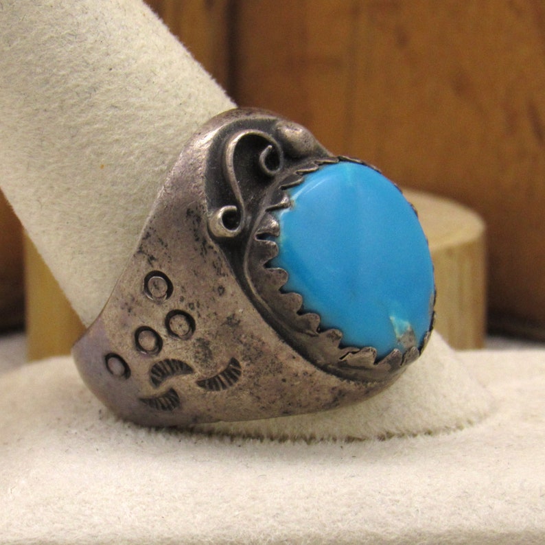 Sterling Silver and Turquoise Ring from Mexico Size 11 3/4 image 5
