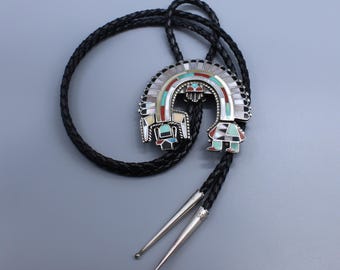Outstanding Sterling Silver Multi-Stone Inlay Rainbow Man Bolo Tie