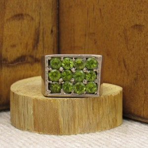 Rectangular Sterling Silver and Peridot Ring Size 7 3/4 +