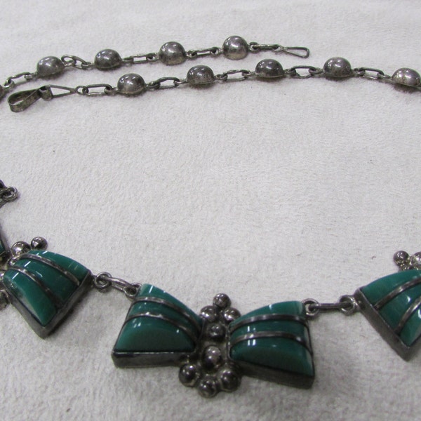 Sterling Silver and Green Onyx Necklace from Guadalajara Mexico +