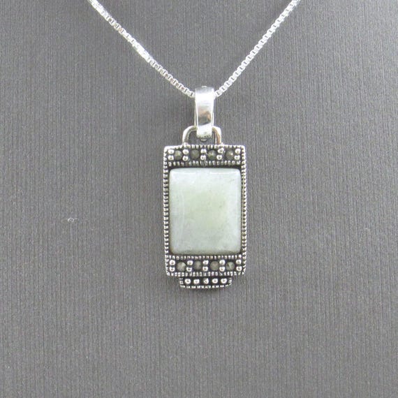 Sterling Silver Light Green Rectangle Pendant Nec… - image 2