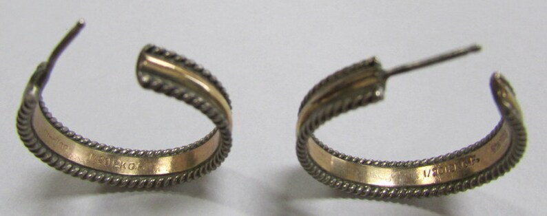 Navajo Tahe Sterling Silver and Gold Filled Post Hoop Earrings