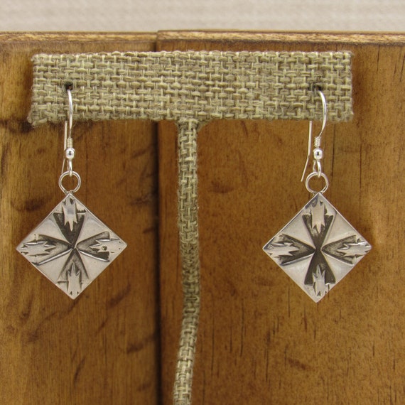 Sterling Silver Diamond Shape Dangle Wire Earring… - image 1