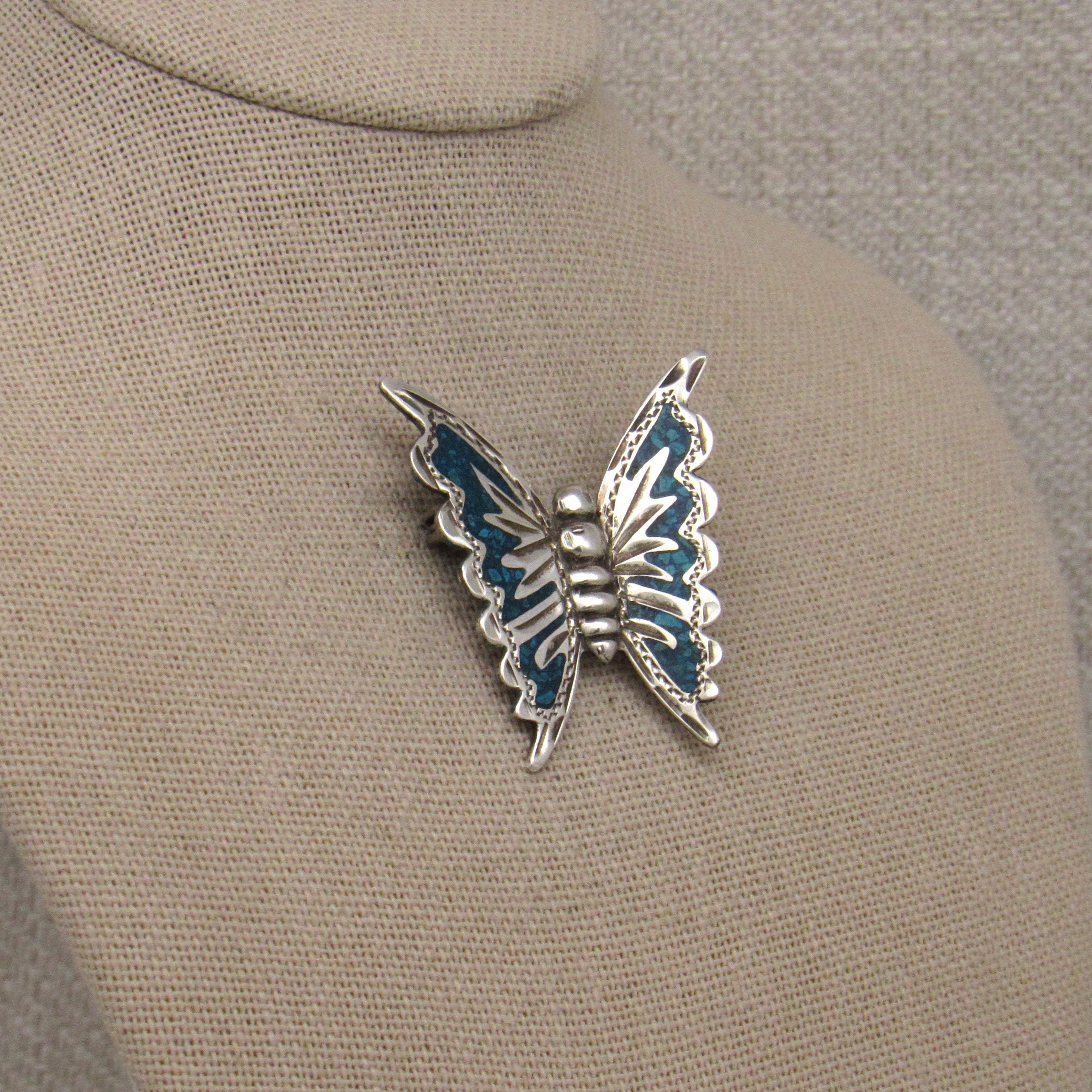 Beautiful Turquoise Chip Inlay Butterfly Pin + - Etsy