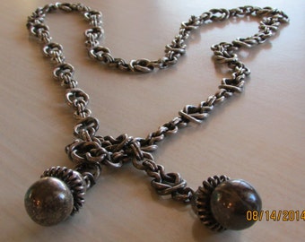 Heavy Silver Chain Lariat Necklace with Silver Bead Ends +