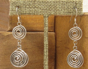 Sterling Silver Spiral Dangle Wire Earrings +