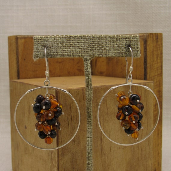 Sterling Silver Circles with Cluster of Amber Bea… - image 1