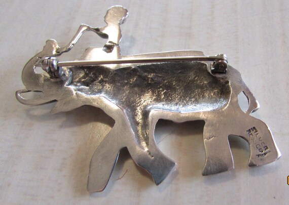 Sterling Silver and Elephant with Rider Pin with … - image 2