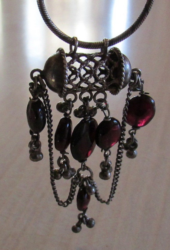 Sterling Silver and Garnet Necklace + - image 1