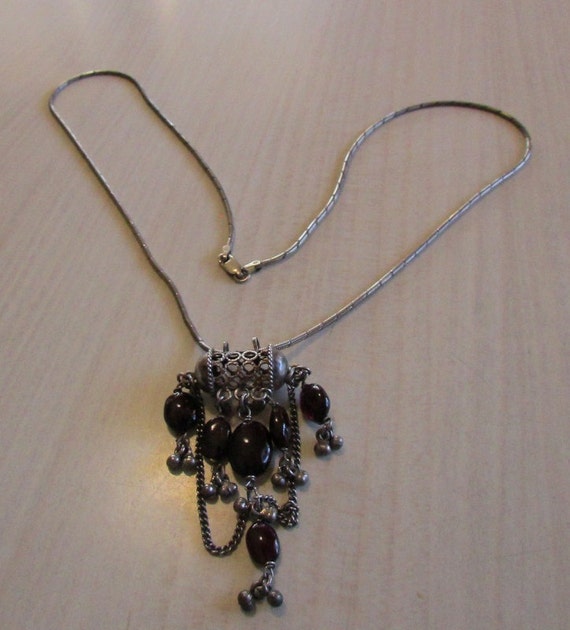 Sterling Silver and Garnet Necklace + - image 2