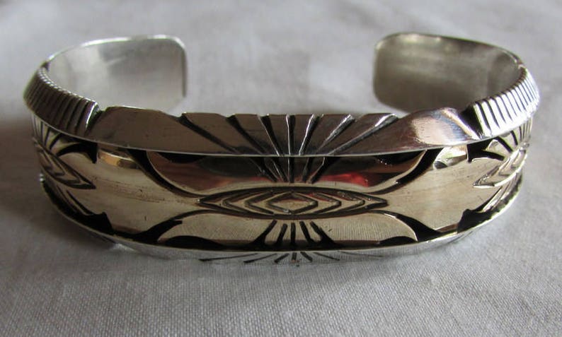 Navajo Mark Yazzie 12KGF and Sterling Silver Cuff Bracelet | Etsy