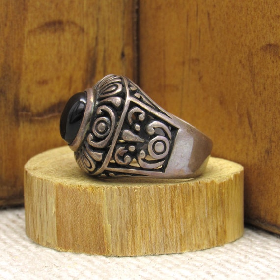 Bold Filigree Sterling Silver and Black Onyx Ring… - image 3