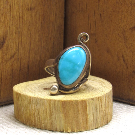 Sterling Silver and Turquoise Ring Size 6 1/4 + - image 1