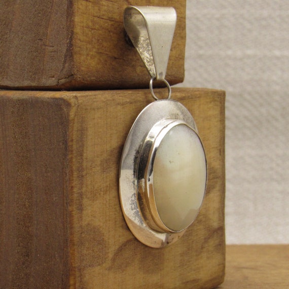 Large Sterling Silver Mother of Pearl Pendant + - image 2