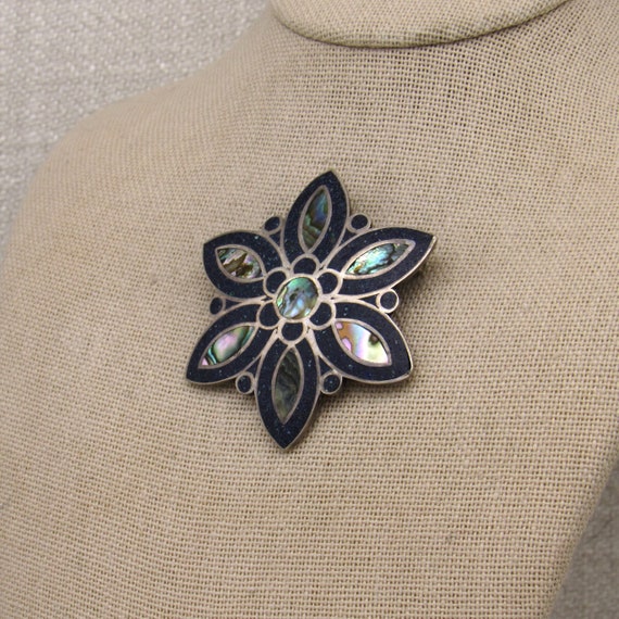 Sterling Silver Taxco Pin/Pendant with Blue Chip … - image 3