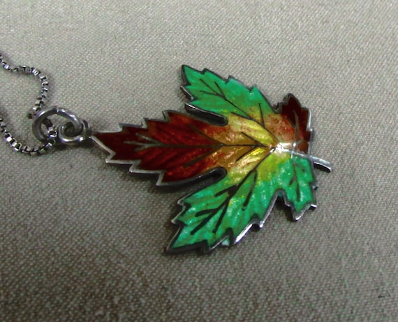 Sterling Silver and Enamel Maple Leaf Necklace + - image 3