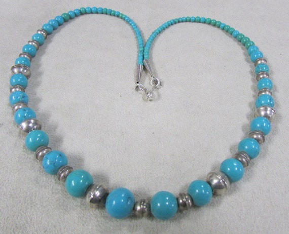 Sterling Silver and Synthetic Turquoise Bead Neck… - image 1