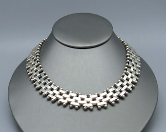 Vintage Zina Sterling Silver Brickwork link and Ball Necklace
