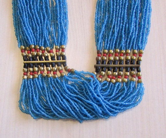Blue Seed Bead Necklace + - image 3