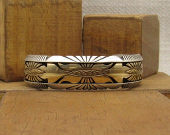 Navajo Mark Yazzie 12KGF and Sterling Silver Cuff Bracelet +