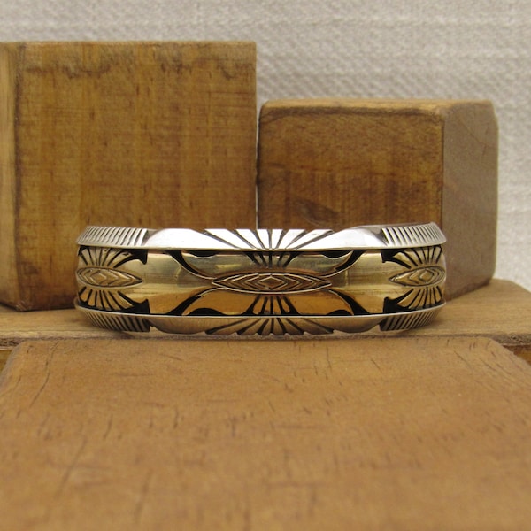 Navajo Mark Yazzie 12KGF and Sterling Silver Cuff Bracelet +