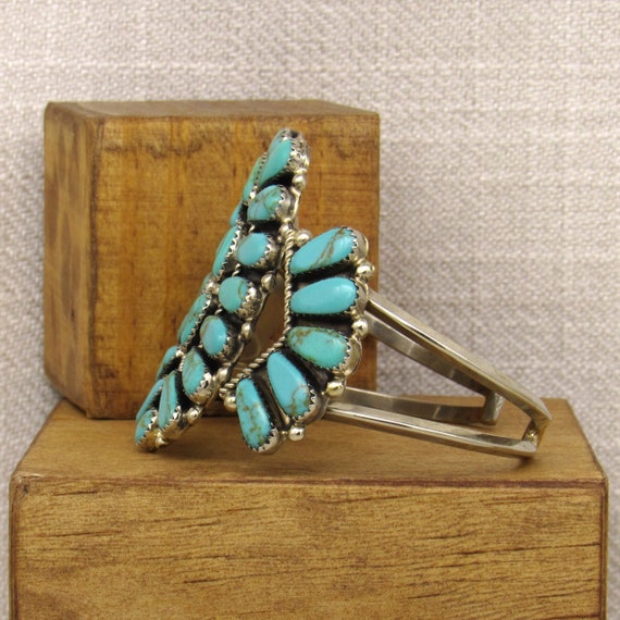 Beautiful Nickel Silver and Block Turquoise Clust… - image 2