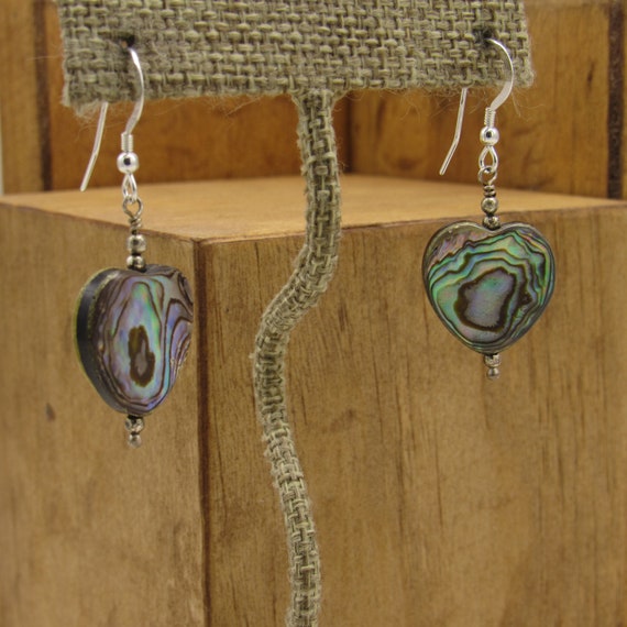 Abalone Shell Heart Dangle Wire Earrings + - image 2