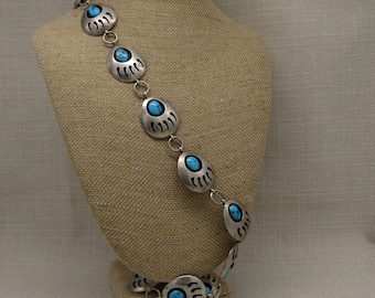 Sterling Silver and Turquoise Bear Paw Shadow Box Link Concho Belt +